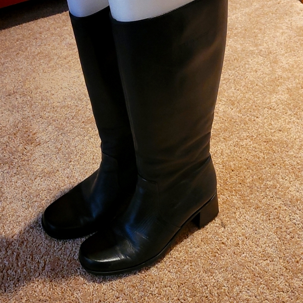 Size 7 Naturalizer Black Leather Wide Calf Knee High Boots